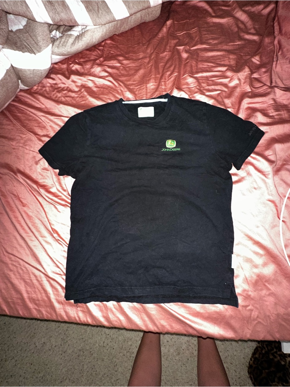 John Deere Black Short Sleeve Crew Neck T-Shirt with Green Logo